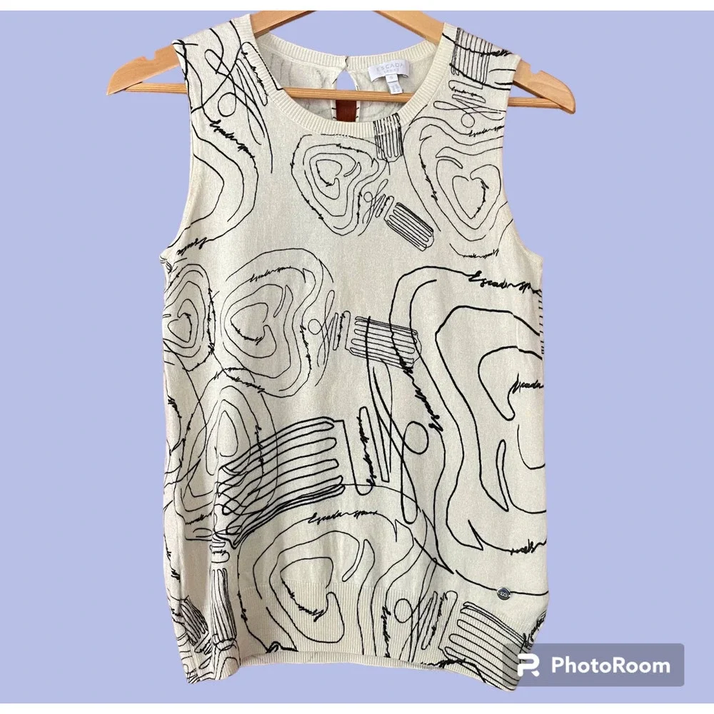 Escada Sport Sweater Sleeveless Abstract Print Wool Blend Size Small - Picture 1 of 10
